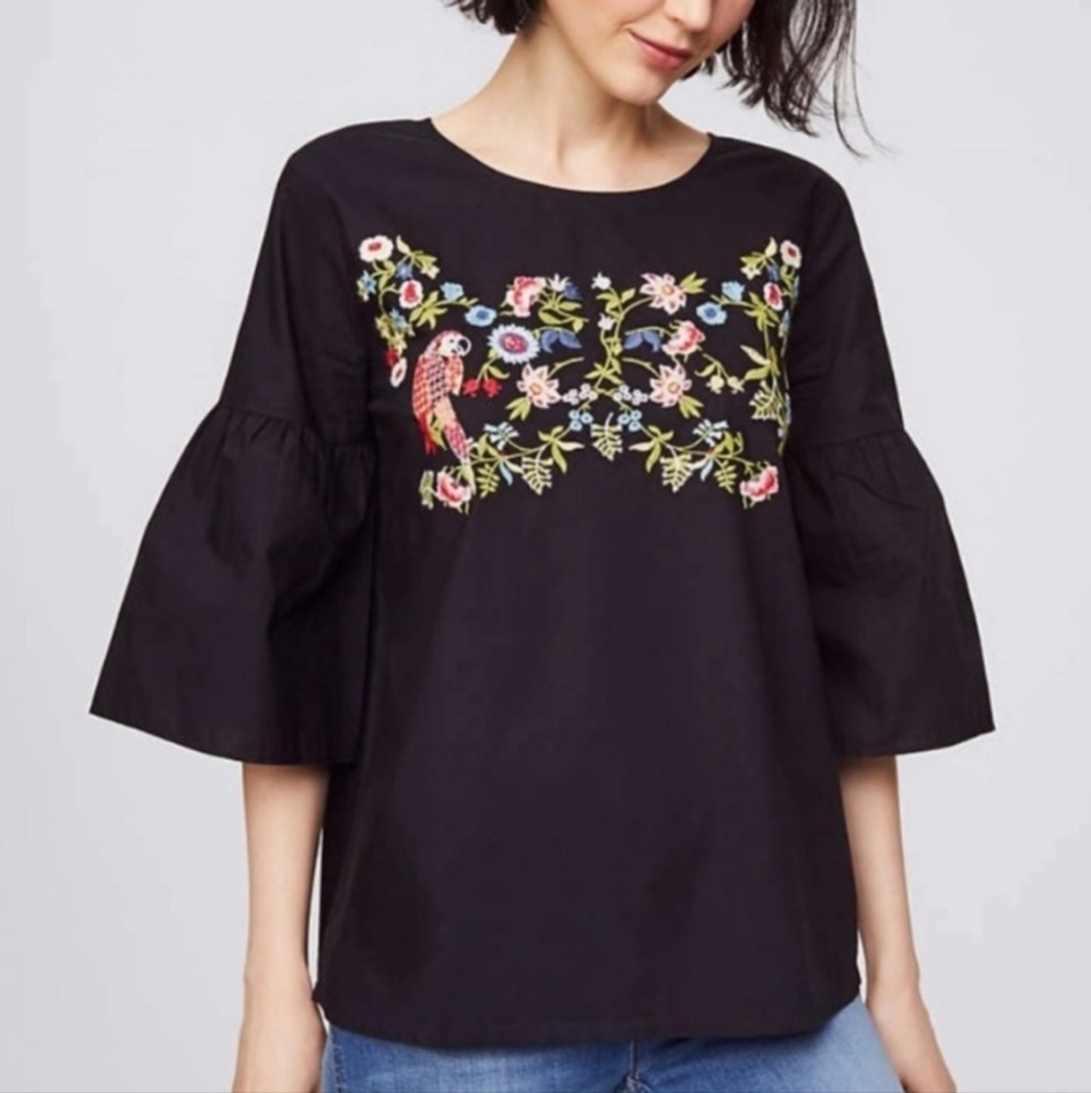 NWT LOFT Cotton Embroidered Blouse Size XS